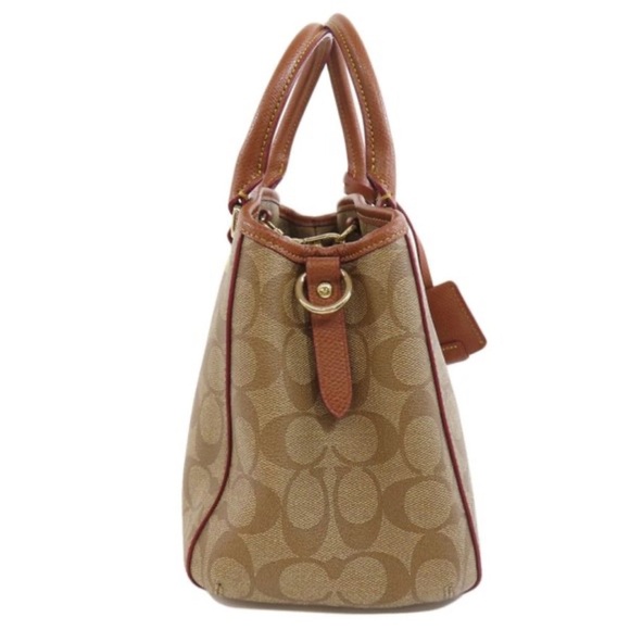 COACH Signature Margot Brown Canvas Tote Bag with Leather Trim - Picture 4 of 17